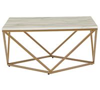 Beliani Table Basse avec Plateau Carré Effet Marbre Blanc en MDF et Cadre Géométrique en Métal Doré au Style Moderne et Glamour