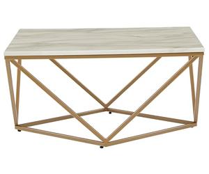 Beliani Table Basse avec Plateau Carré Effet Marbre Blanc en MDF et Cadre Géométrique en Métal Doré au Style Moderne et Glamour