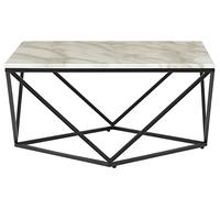 Beliani Table Basse avec Plateau Carré Effet Marbre Blanc en MDF et Cadre Géométrique en Métal Noir au Style Moderne et Glamour