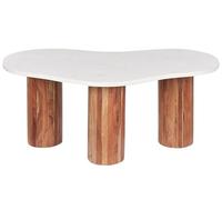 Table Basse de Salon Moderne en Bois d'Acacia Clair et Plateau de Marbre Casablanca