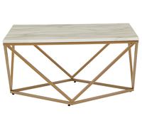 Beliani Table Basse avec Plateau Carré Effet Marbre Blanc en MDF et Cadre Géométrique en Métal Doré au Style Moderne et Glamour