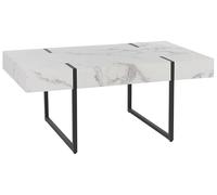 Beliani Table Basse Plateau Effet Marbre Blanc 100 x 60 cm Pieds en Métal Noir Merced