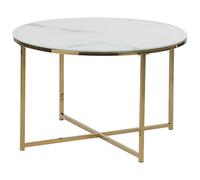 Table basse effet marbre blanc structure dorée QUINCY - BELIANI - Rond - Brillant - 70 cm - 45 cm - Salon