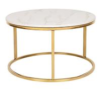 Beliani Table Basse Ronde avec Plateau Effet Marbre Beige en MDF et Cadre en Métal Doré au Style Moderne et Glamour