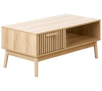 Beliani Table Basse Style Scandinave Tiroir MDF Pieds en Bois Etagère Espace de Rangement Bois Clair Lynwood