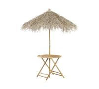 Table bistro de jardin en bambou avec parasol MOLISE - BELIANI - Rond - Blanc - Urbain