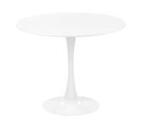 Beliani Table Blanche avec Plateau Rond 90 cm en MDF et Pied Unique en Métal Design Traditionnel pour Salle à Manger ou Cuisine Moderne et Scandinave