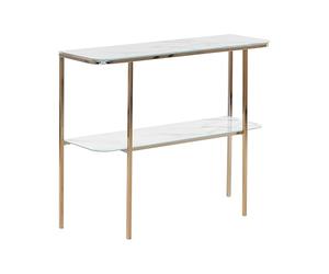 Beliani Table Console en Verre Effet Marbre Blanc Pieds Métalliques Dorés Glam Calvert