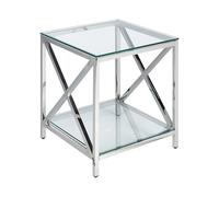 Beliani Table d'Appoint Argentée et Transparent en Verre Trempé et Acier 50 x 45 cm Audet