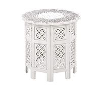 Beliani Table d'Appoint Blanc Cassé en Bois de Manguier à Base Ajourée Style Rétro Badhi