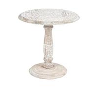 Beliani Table d'Appoint Blanc Cassé en Bois de Manguier Guéridon à Plateau Sculpté Jambia