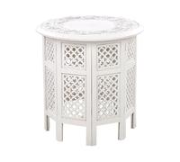 Beliani Table d'Appoint Blanc Cassé en Bois de Manguier Ronde à Base Ajourée Style Rétro Elara