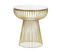 Beliani Table d'Appoint Blanc et Doré en Marbre et Métal Base en Cage Plateau Rond Cheynes