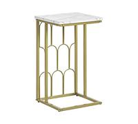 Beliani Table d'Appoint Bout de Canapé Effet Marbre Blanc avec Structure Design en Acier Doré Idéal pour Salon au Style Moderne Glamour et Chic