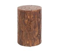 Beliani Table d'Appoint Chevet ou Tabouret Cylindrique en Bois de Teck Massif Solution Déco pou Chambre ou Salon au Style Rustique et Boho