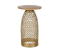Beliani Table d'Appoint Claire et Dorée en Bois de Manguier Plateau Rond Base Ajourée Waihi
