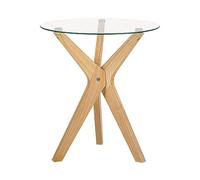 Beliani Table d'Appoint en Verre de Sécurité et Bois d'Hévéa Laqué Clair Scandinave Valley