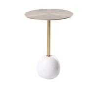 Beliani Table d'Appoint Glamour en Métal avec Plateau Rond et Pied en Marbre Accessoire de Salon Blanche et Dorée Oahe