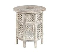 Beliani Table d'Appoint Marron Clair en Bois de Manguier à Base Ajourée et Plateau Sculpté Santra