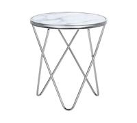 Beliani - Table d'Appoint - Meridian II - Ronde en Métal Argenté et Plateau
