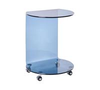 Beliani Table d'Appoint Minimaliste en Verre Trempé 57 x 45 cm avec roulettes Bleu Minto
