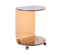 Beliani Table d'Appoint Minimaliste en Verre Trempé 57 x 45 cm avec roulettes Marron Minto