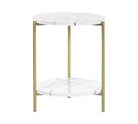 Beliani Table d'Appoint Moderne avec Etagère Pieds en Métal Effet Marbre et Doré Reva