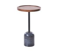 Beliani Table d'Appoint Moderne avec Plateau Rond en Bois de Manguier et Pied en Métal et Marbre Marron et Noire Rainy