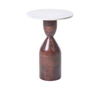 Beliani Table d'Appoint Moderne Plateau en Marbre et Pied en Bois de Manguier Accessoire Salon Rond Marron Wallula