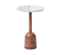 Beliani Table d'Appoint Moderne Plateau en Marbre Rond et Pied en Bois de Manguier Accessoire de Salon Marron Hartwell