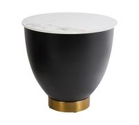 Beliani Table d'Appoint Moderne Plateau en Pierre Frangée ø 48 cm Base en Métal Noir Accent Doré avec Rangement Noire Nadine