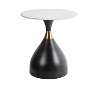 Beliani Table d'Appoint Moderne Plateau en Pierre Frangée ø 50 cm Base en Métal Noire avec Accents Dorés Noir Ituna