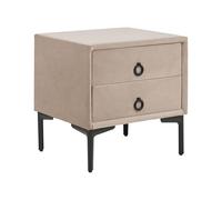 Beliani Table de Chevet à 2 Tiroirs en Velours Taupe MDF Métal et Aluminium Tissu Soyeux Sezanne