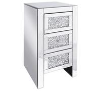 Beliani Table de Chevet avec Miroir et 3 Tiroirs Effet Diamants Broyés Meuble de Rangement Ultra Élégant pour Chambre ou Salon au Style Glamour