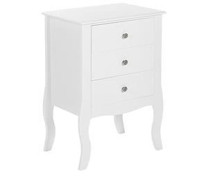 Beliani Table de Chevet Blanche avec 3 Tiroirs Pratiques Intégrés Ajout Idéal pour Chambre à Coucher au Style Rustique Scandinave et Moderne