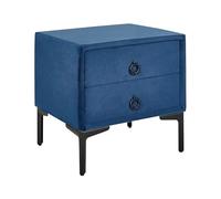 Beliani Table de Chevet en Velours Bleu avec 2 Tiroirs Pratiques Intégrés Ajout Idéal pour Chambre à Coucher au Style Moderne et Glamour