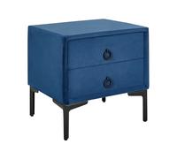 Beliani - Table de Chevet - Sezanne - 2 Tiroirs, en Velours et MDF, Bleu et Noir