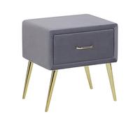 Beliani Table de Chevet Tapissé en Velours Gris avec Tiroir et Pieds Obliques en Métal Doré Idéale pour Chambre Minimaliste et Glamour