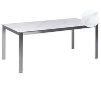 Beliani Table de Jardin 6 Places 180 x 90 cm Plateau en Verre Céramique Trempé Effet Marbre Structure en Acier Inoxydable Cosoleto