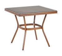 Beliani Table de Jardin Carrée Structure en Aluminium 80 x 80 cm Plateau en Verre Trempé Cadre Bois Foncé Caspri II