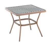Beliani Table de Jardin en Rotin PE avec Plateau 80 x 80 cm Cadre en Aluminium et Verre Noir Blanc et Marron Foncé Caspri