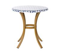 Beliani Table de Jardin ou Terrasse Type Bistro Ronde 70 cm Motifs Bleus et Blancs en Rotin Design Moderne et Boho