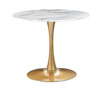 Table à manger ronde d 90 cm effet marbre blanc / support doré BOCA