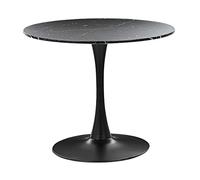 Beliani Table de Salle à Manger Industrielle Effet Marbre Noir Ronde MDF Base en Métal 90 cm Boca