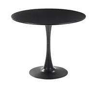 Beliani Table Noire avec Plateau Rond 90 cm en MDF et Pied Unique en Métal Design Traditionnel pour Salle à Manger ou Cuisine Moderne et Scandinave