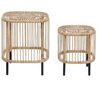 Beliani Tables Basses de Jardin en Rotin Ton Naturel Petite et Grande Lot de 2 Cesenatico