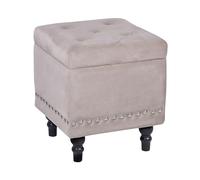 Beliani Tabouret avec Coffre 37 x 40 cm en Velours Beige Carré Capitonné Glamour Loretto