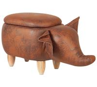 Beliani Petit Tabouret Pouf pour Enfant 35 cm de Hauteur en Forme d'Éléphant Cuir PU Marron Foncé avec Coffre de Rangement