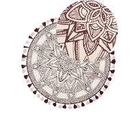 Beliani Tapis Boho Rond en Coton ø 120 cm avec Motif et Pompons Rouge et Blanc Oltu