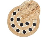 Beliani Tapis Boho Rustique Rond ø 140 cm en Jute Naturel Tressé Beige et Noir Hovit